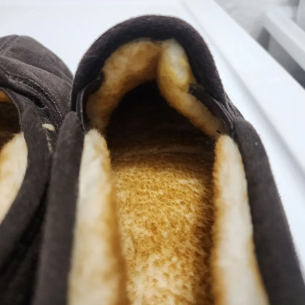 Tamarac Cody Shearling Moccasin Slippers Brown Suede Leather Lambswool Mens 11M